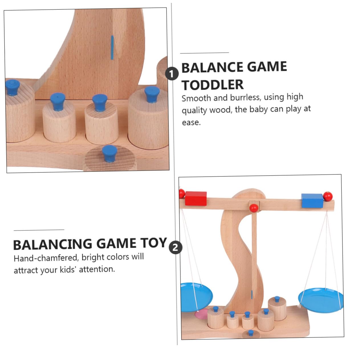 BESPORTBLE Educativo De Balanza De Madera para Niño Niña Juguete De Equilibrio Práctica y Resta Herramienta Didáctica Montessori para Edades Infantiles