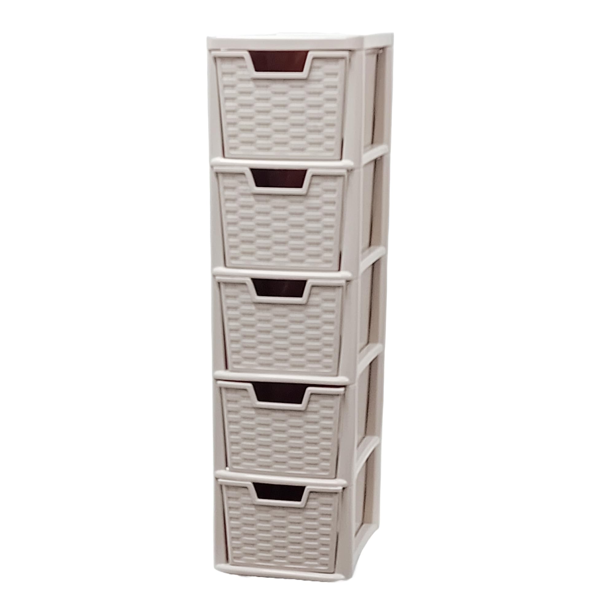 KYY'Z Rattan Effect Drawer Plastic Storage Organizer- Multipurpose Storage Drawer Unit Home Kitchen Office School Garage Bedroom Bathroom Stationery Toys 25Dx19Wx 78Hcm (Mushroom, 5 Tier)