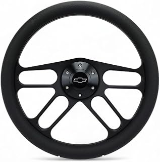 14" Billet Black Aluminum Muscle - Half Wrap 6 Hole Steering Wheel With Chevy Horn Button 4 Spoke