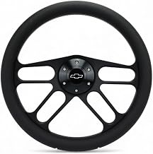 14" Billet Black Aluminum Muscle - Half Wrap 6 Hole Steering Wheel With Chevy Horn Button 4 Spoke