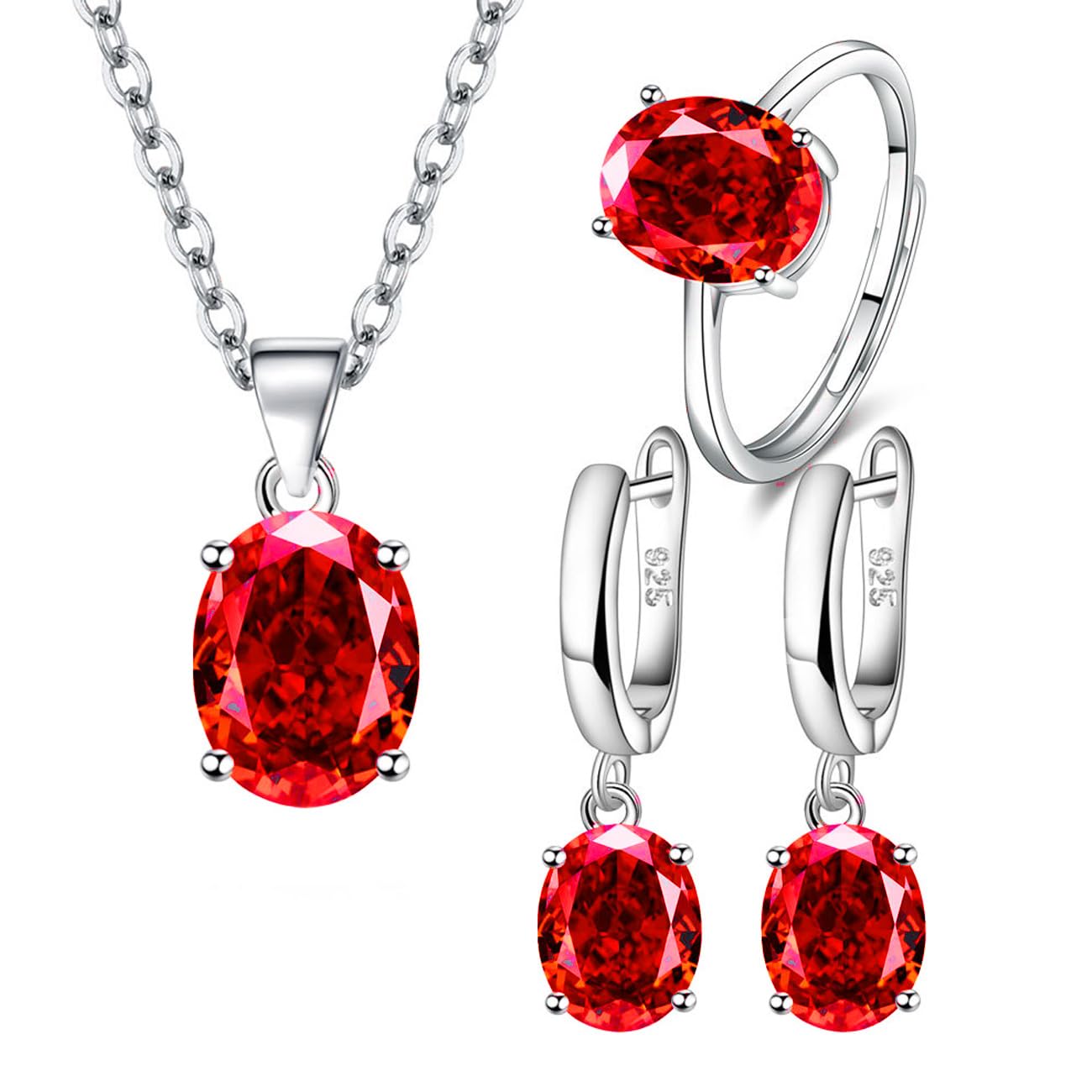 TOEECY Cristales Conjuntos de Joyas para Mujer y Niñas Anillo Collar Pendientes Colgante Cristales Cubic Zirconia Plata chapada 925 Fiesta Boda Nupcial Dama de Honor