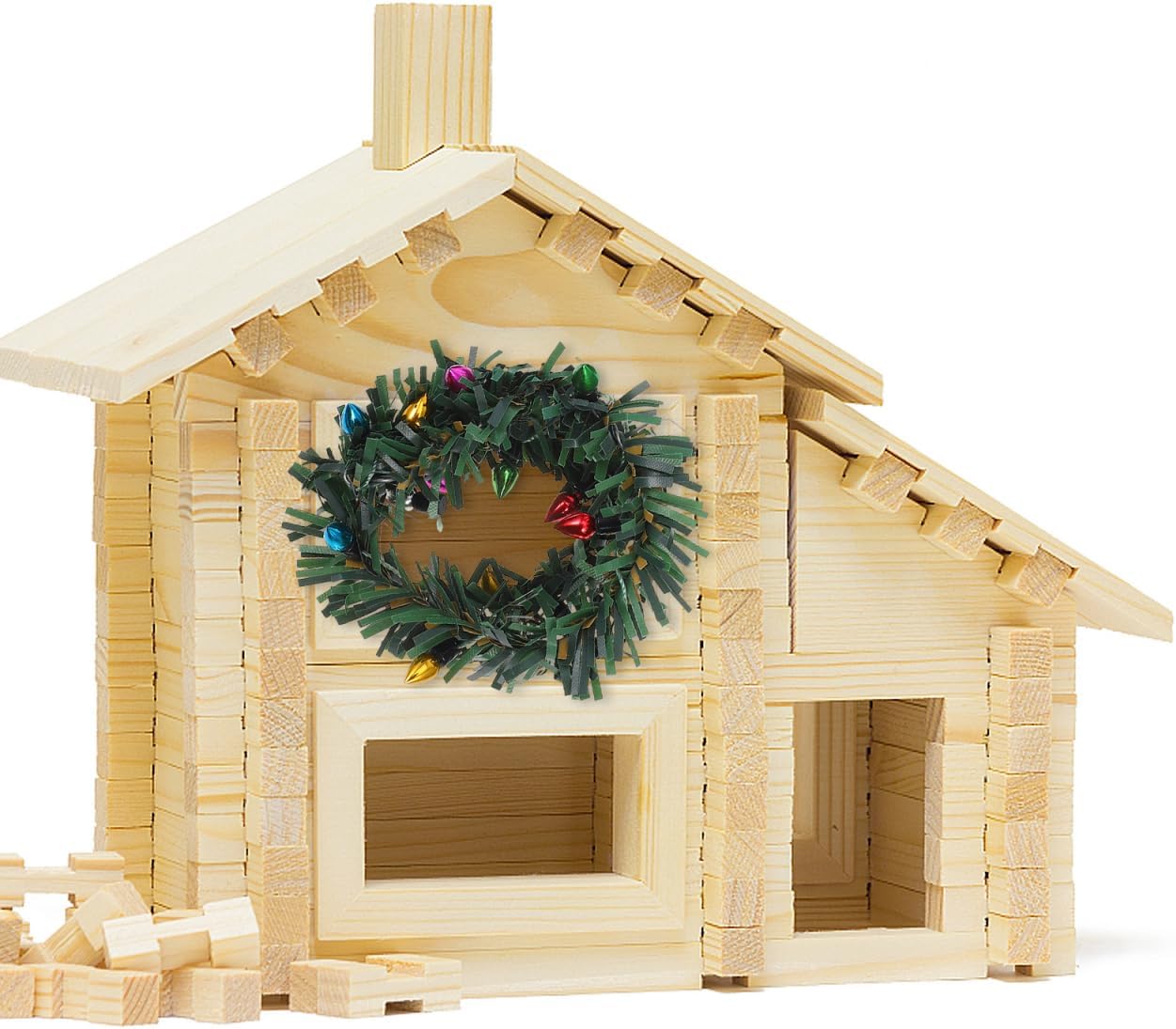 Toyvian 4pcs Dollhouse Ornaments Mini Houses Micro Toys Christmas Tree Ornaments Mini Wreaths with Lights Decorative Wreath 1: 12 Scale Christmas with Light Plastic - Image 3