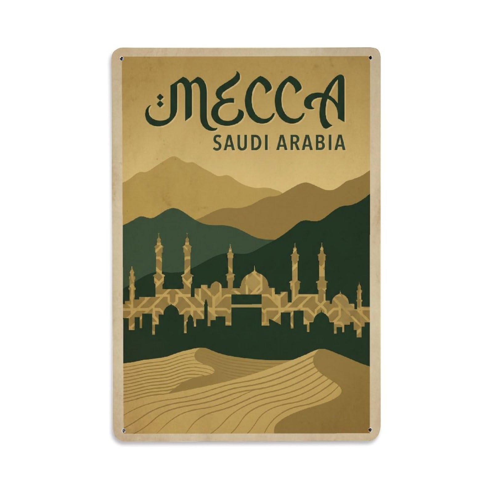 Metal Tin Sign Saudi Arabia Mecca Vintage Travel Wall Deco