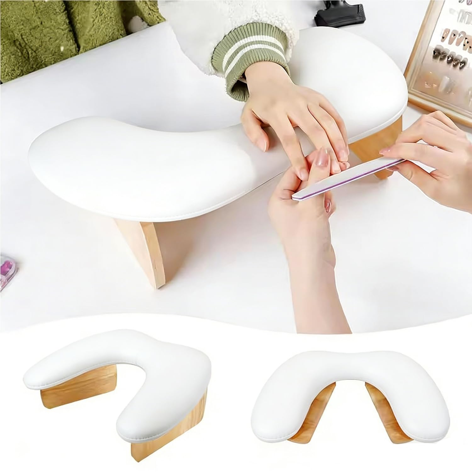 Handauflage Nagelstudio,Handablage Nagelstudio,u-Förmige Nagelauflage,Nagelgestell aus Leder, Zusammenklappbare Handstütze für Nägel, Weiße Handstütze für Nägel