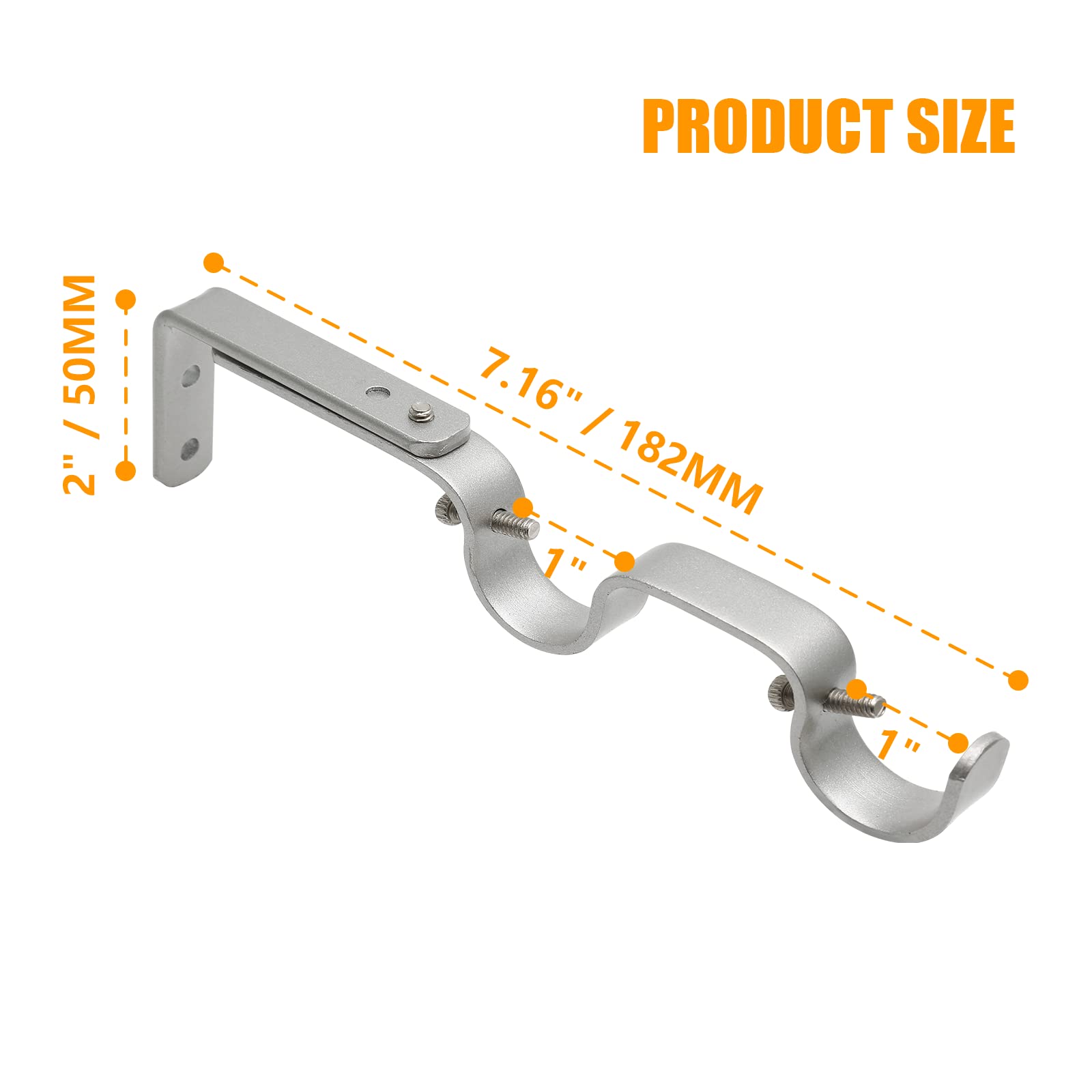 Augiimor 3PC Adjustable Curtain Rod Brackets - Heavy Duty Double Rod Holders, Silver, Fits 1 Inch Rods