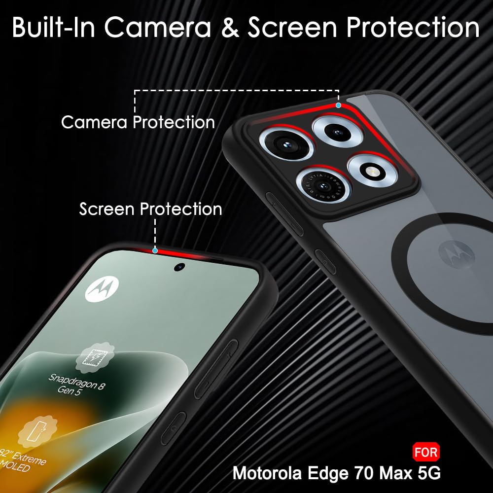 TheGiftKart Hybrid Shockproof Back Cover Case for Motorola Moto Edge 70 Max 5G | Hard Back Cover Case for Motorola Edge 70 Max (PC & TPU, MagSafe Compatible, Translucent Smoke Matte Back, Black Sides) — Amazon image 4