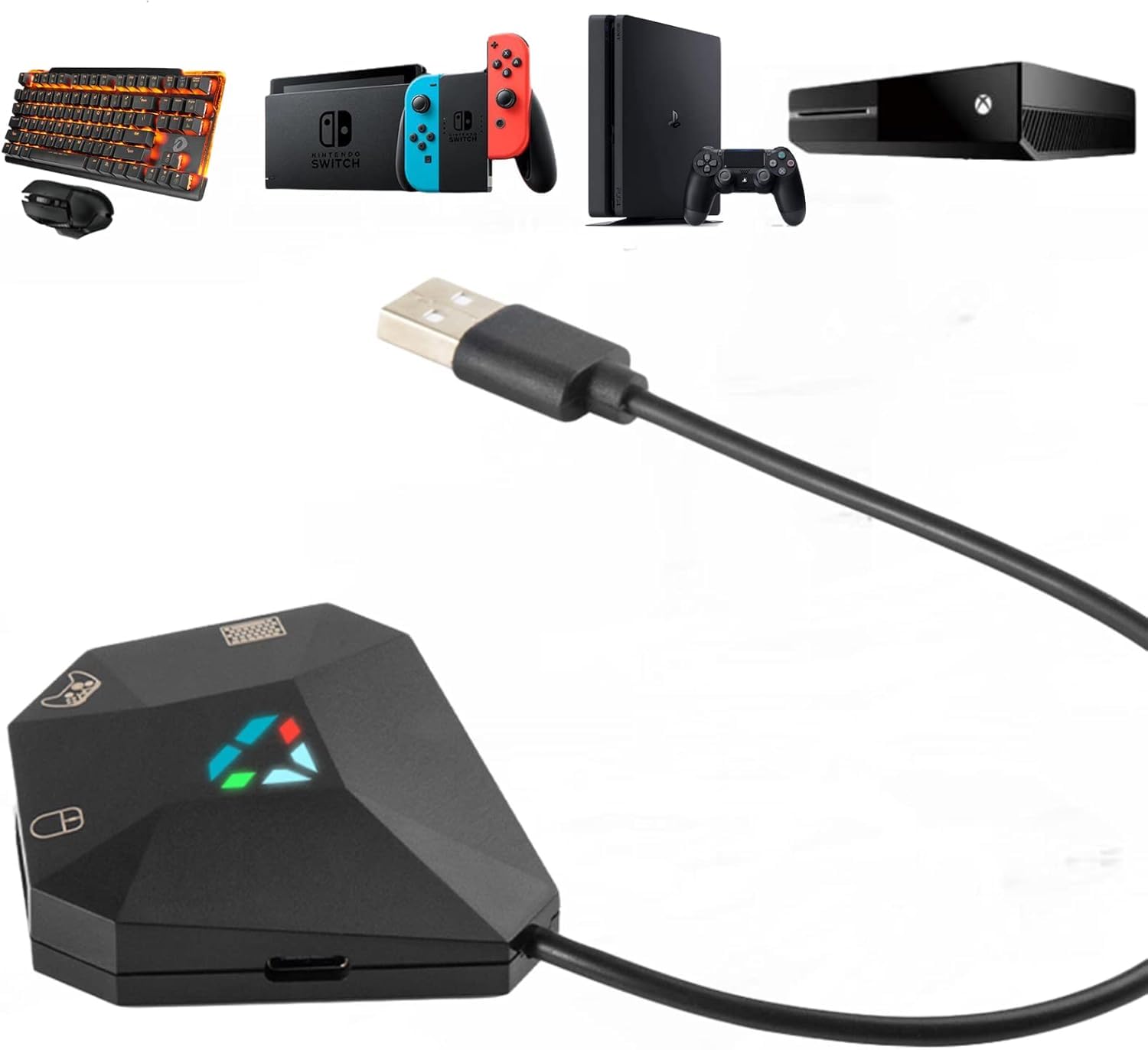 Tastatur und Maus Adapter für Nintendo Switch/PS4/PS3/Xbox One/Xbox 360 Consoles, Gaming Tastatur Maus konverter Support Custom Mapping & Mouse Sensitivity Adjustment