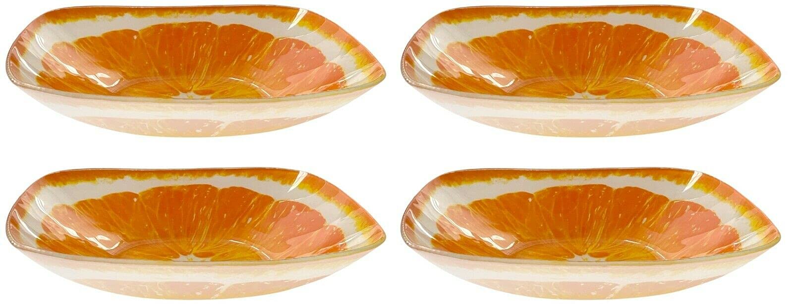 Rammento Set of 4 Large 19cm Glass Bowls - Bright Coloured Citrus Design, Perfect for Soup or Dessert - Durable, Dishwasher Safe Bowls with Glossy Finish
