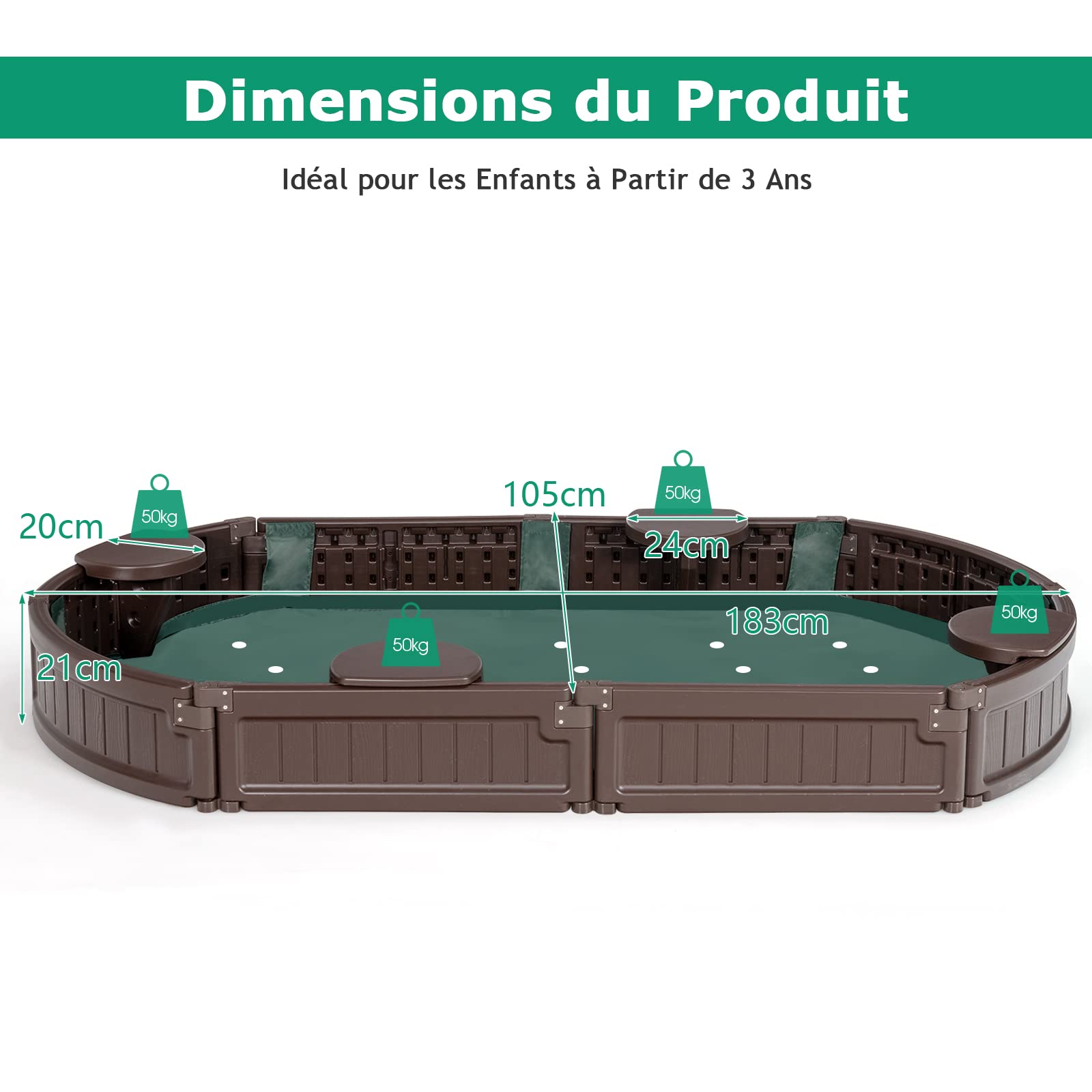 GOPLUS Bac à Sable pour Enfant, Bac à Sable avec 4 Sièges Banc Détachables, Bac à Sable avec Couvercle Étanche et Anti-Poussière,pour Enfants Plus de 3 Ans,Piscine & Jardin (Ovale)