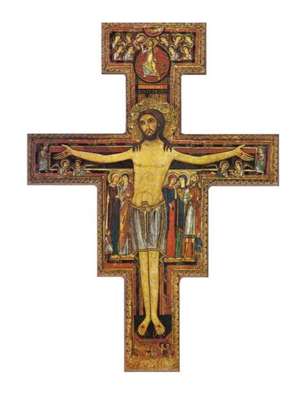 Desiderata Gallery Olive Wood, San Damiano, St. Francis of Assisi Tau Crucifix 8
