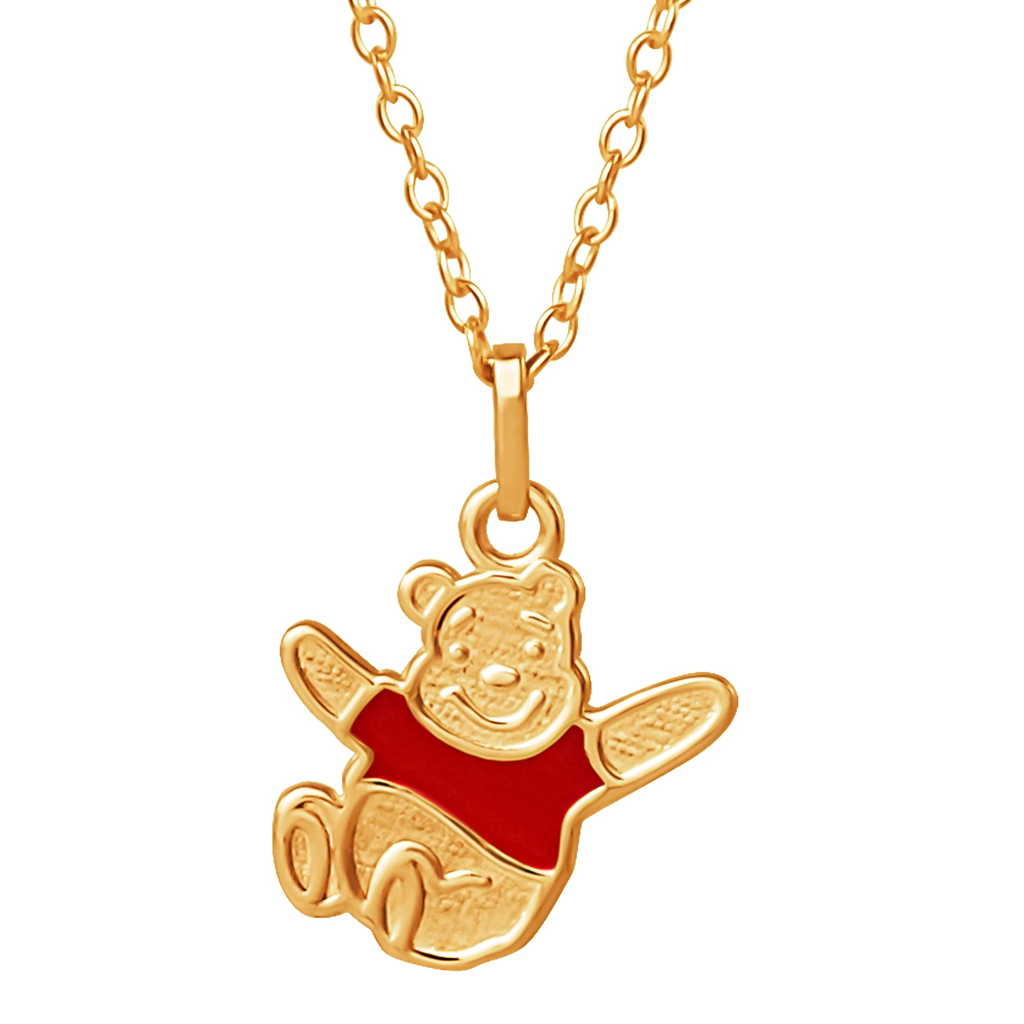 DisneyWinnie the Pooh 14KT Yellow Gold Pendant Necklace for Women - 18” Chain - Red