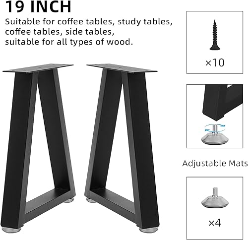 Miniatura 3 de Rioychan Juego de 2 patas de metal trapezoidales de 19 pulgadas, patas de repuesto para mesas de café, bancos, escritorios modernos, mesitas de