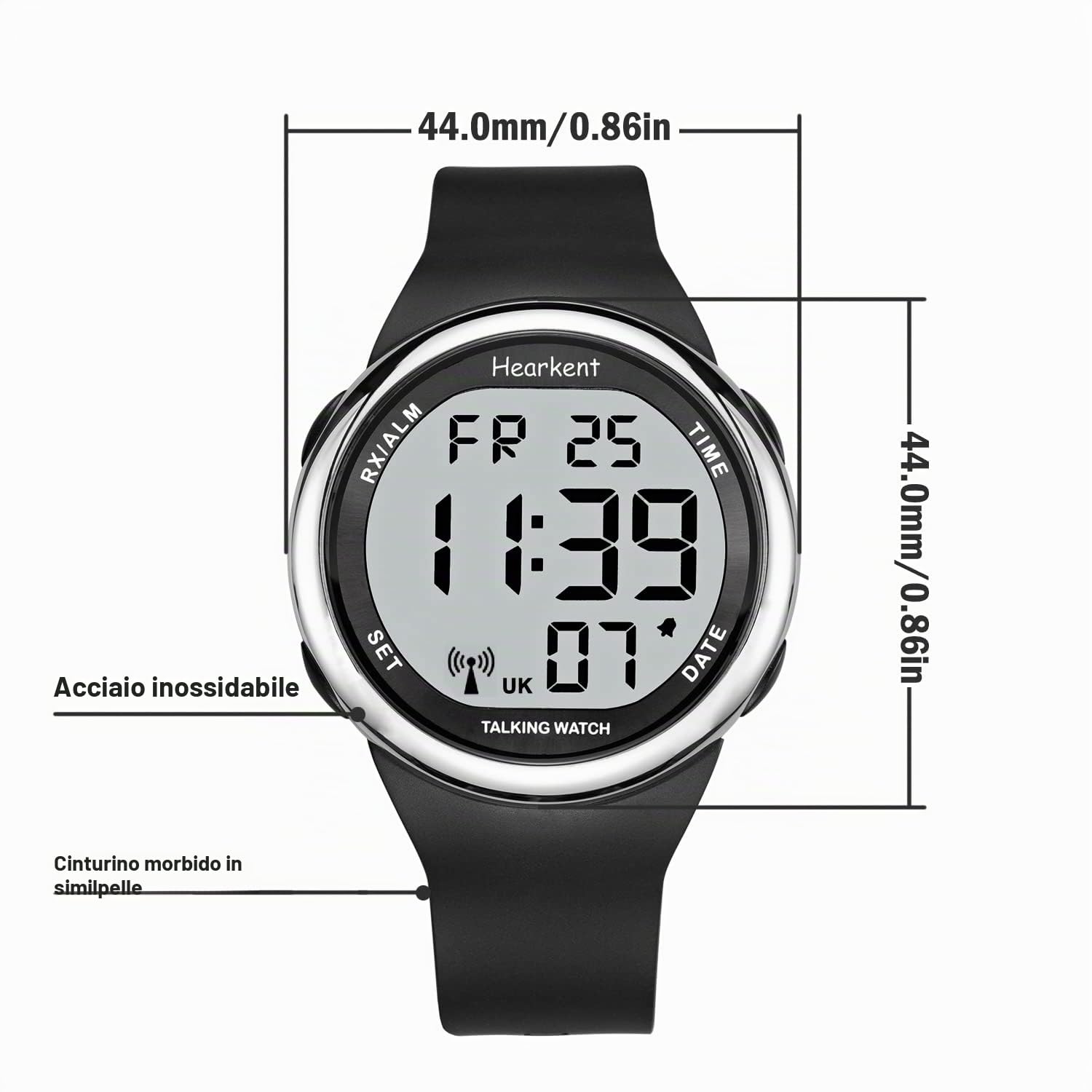 Hearkent Orologio parlante atomico Multi Band si adatta a non vedenti o anziani, facile da leggere per anziani, Siler, Cinturino