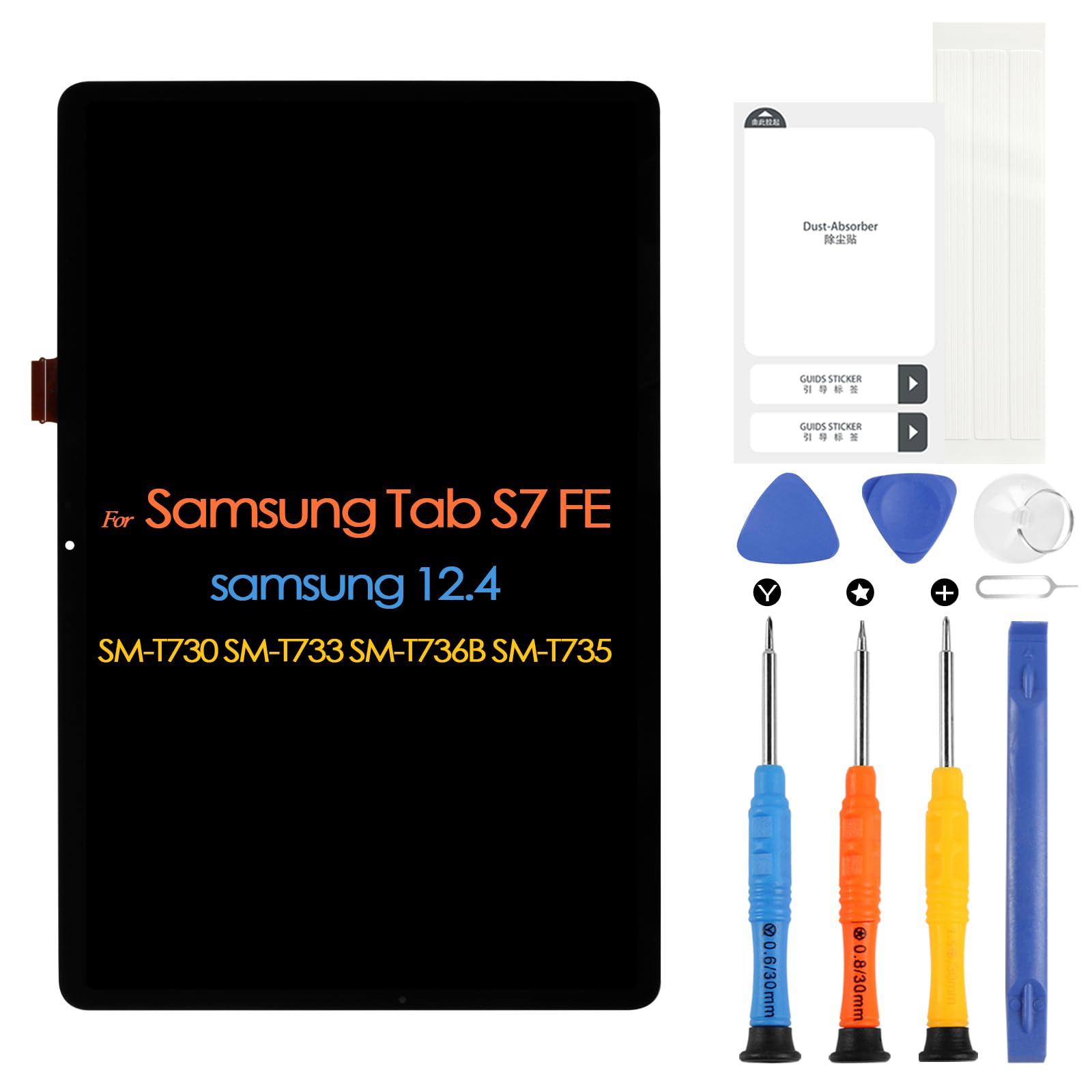 ARSSLY Pantalla para Samsung Galaxy Tab S7 FE SM-T730 T733 T736 T738U T735 T737 12,4"" LCD Display Touchscreen Digitazer Assembly Reemplazo con herramientas (no apto para S7 Plus)