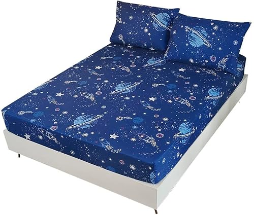 MAG Juego de 3 piezas de ropa de cama, juego de sábanas con temática de espacio, galaxia, planetas, estrellas, tamaño queen, para niños,