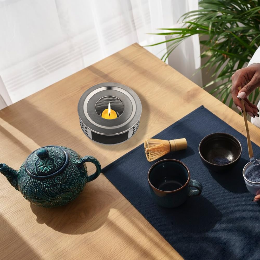 Calentador de Tetera, Café y Leche, también como Calentador de Velas. Diseñado para Mantener Calientes Las Bebidas, Fabricado en Acero Inoxidable (Color Plateado)