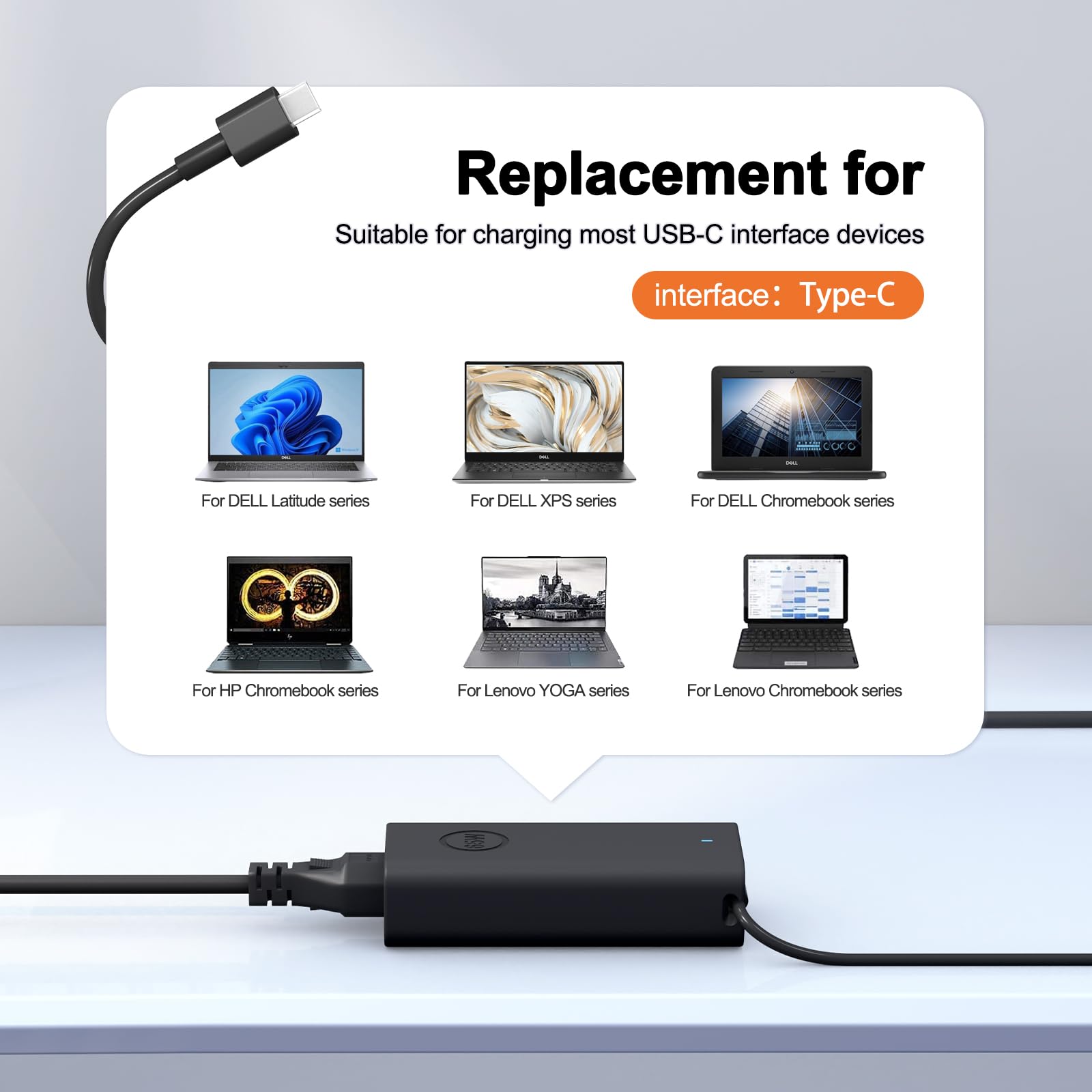Cargador de Laptop USB-C de 65W Copatible con DELL Latitude 5420 5450