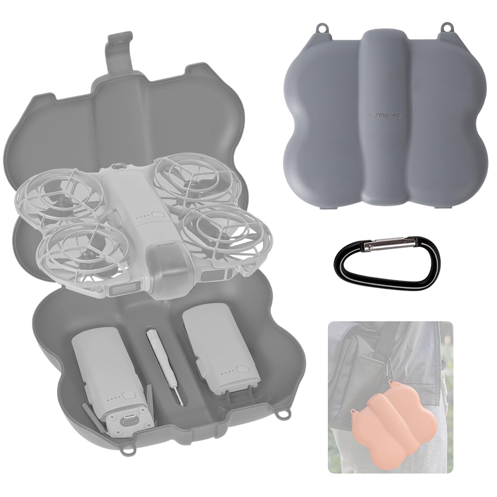 Tasche für DJI NEO 2, Schutzhülle Butterfly Tasche Kompatibel mit 2 Akkus und Digitaler Sendeempfänger Zubehör für DJI NEO 2 (Grau)