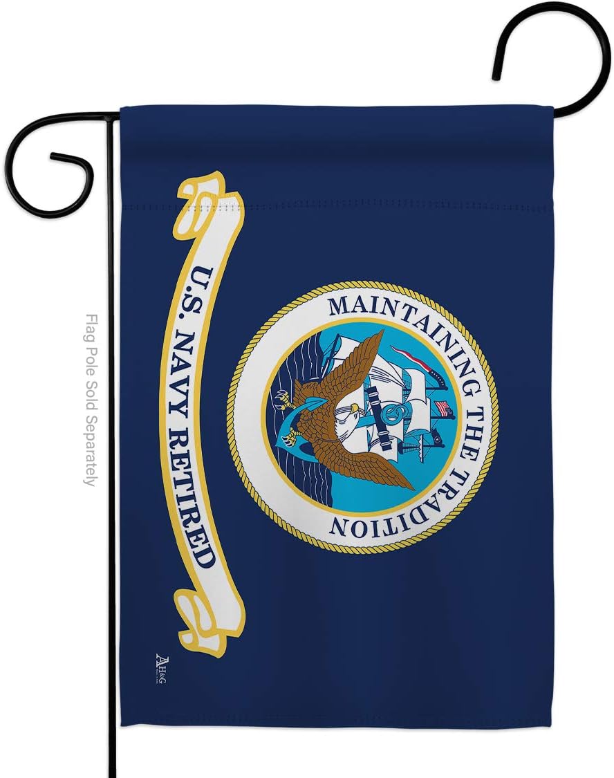 Navy Retired Garden Flag Armed Forces USN Seabee United State American Military Veteran Retire Official Small Decorative Gift Yard House Banner Double-Sided Made In USA 13 X 18.5