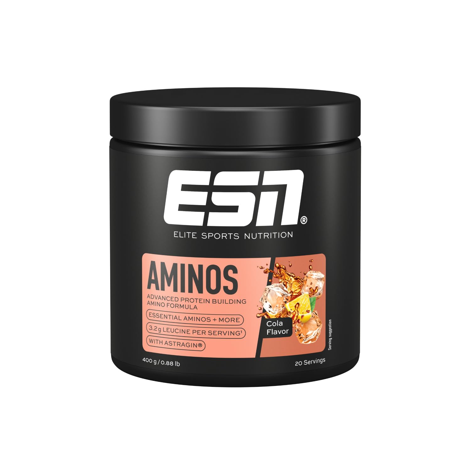 ESN AMINOS, Cola, 400 g, feines Amino-Pulver mit essentiellen Aminosäuren & Astragin, 3,2 g Leucin pro Portion, ideale Löslichkeit, vegan - made in Germany