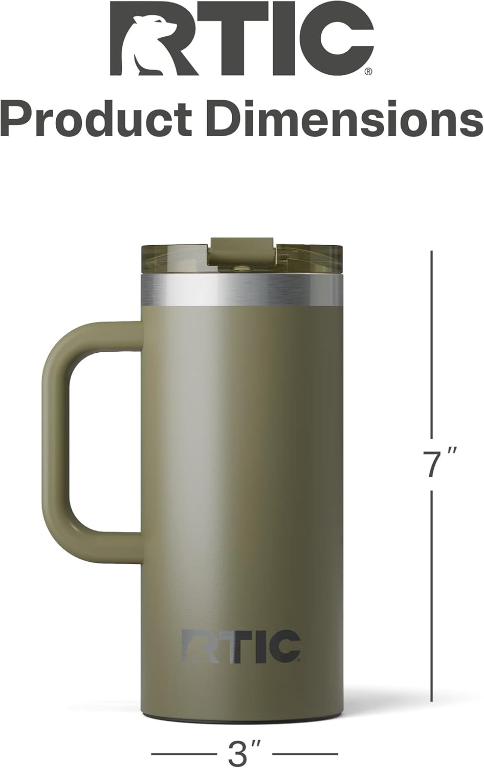 RTIC 16oz Road Trip Travel Mug with Lid and Handle, Ceramic Lined, Insulated, Stainless Steel, Metal, Double Wall Vacuum-Insulation, Portable Coffee, Tea Cup for Hot and Cold Drink, Olive - Image 5