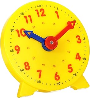 PATIKIL 4 inch Teaching Clock, Learn Clock Learning Tell Time Analog Clock Demonstration Clock 24 Hour 2 Pointers Geared Movement for Classroom Teacher, Yellow
