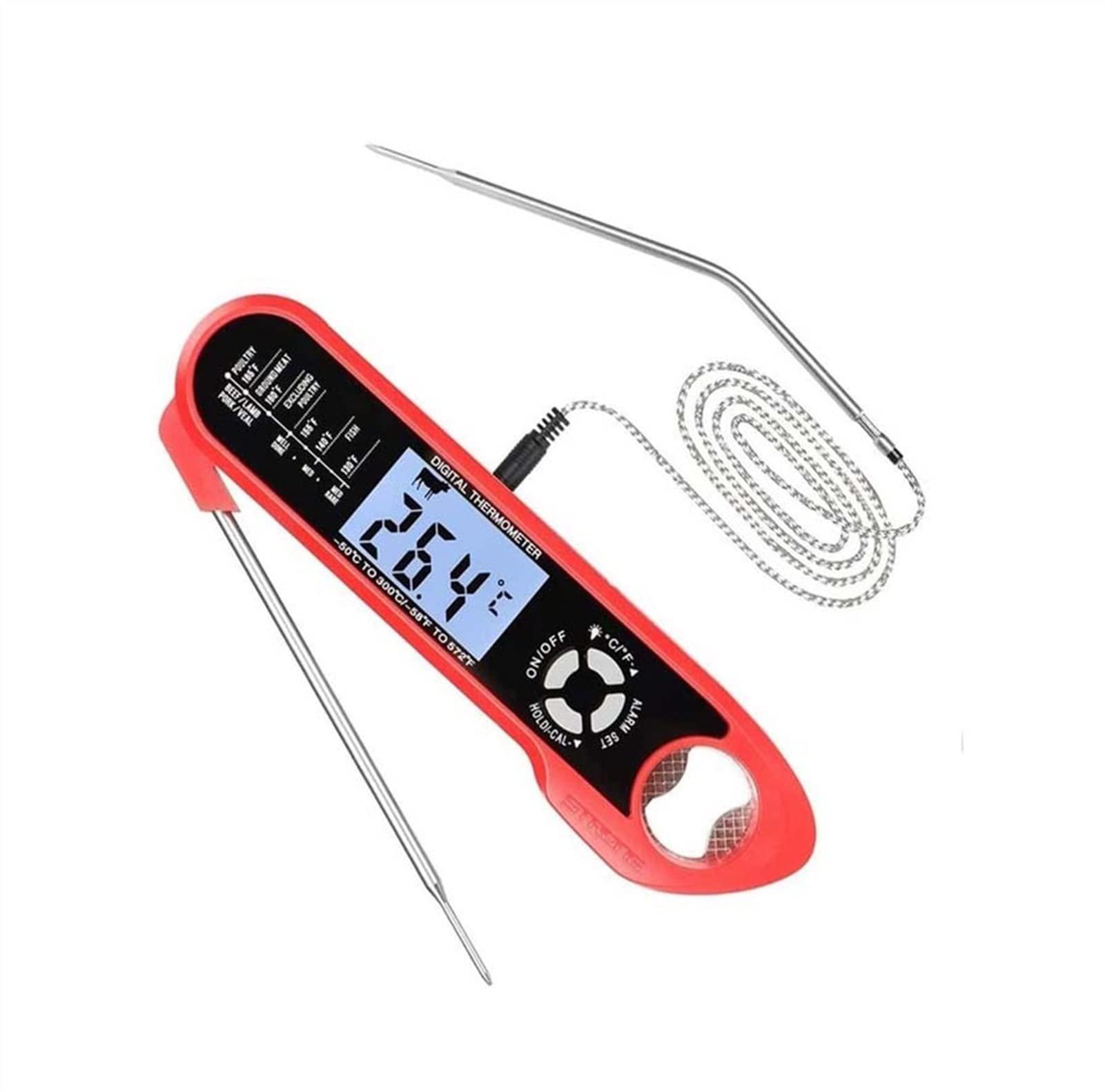 Thermomètre à viande 2 en 1 à lecture instantanée pour la cuisson, thermomètre numérique rapide et précis avec rétroéclairage, double sonde pliable pour four de cuisine, friture, barbecue, gril