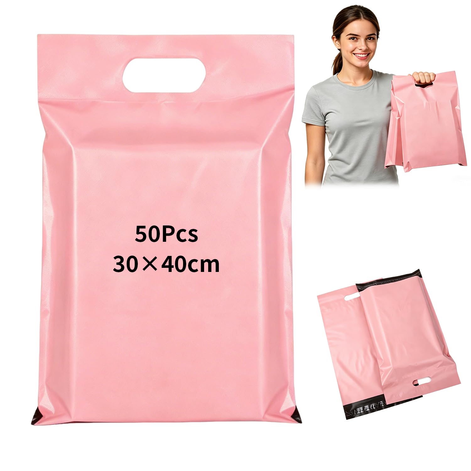 50 Pezzi 30×40 cm Buste per Spedizioni Perforate con Maniglie Buste Spedizione Autoadesive Busta per Spedizione Impermeabile Resistente Rosa per la spedizione di Piccoli Oggetti