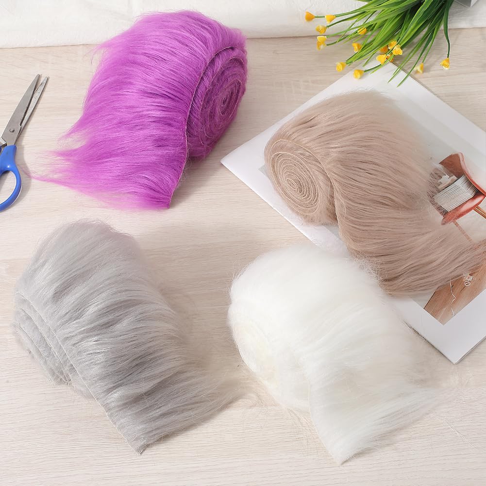 GORGECRAFT 4 Colors 150x9-15cm Shaggy Plush Faux Fur Fabric Precut Strips Fluffy Fuzz Craft Sewing Fur Cuts Roll for DIY Halloween Christmas Winter Costume Gnome Beard Hair Cosplay Dwarf Decoration - Image 4