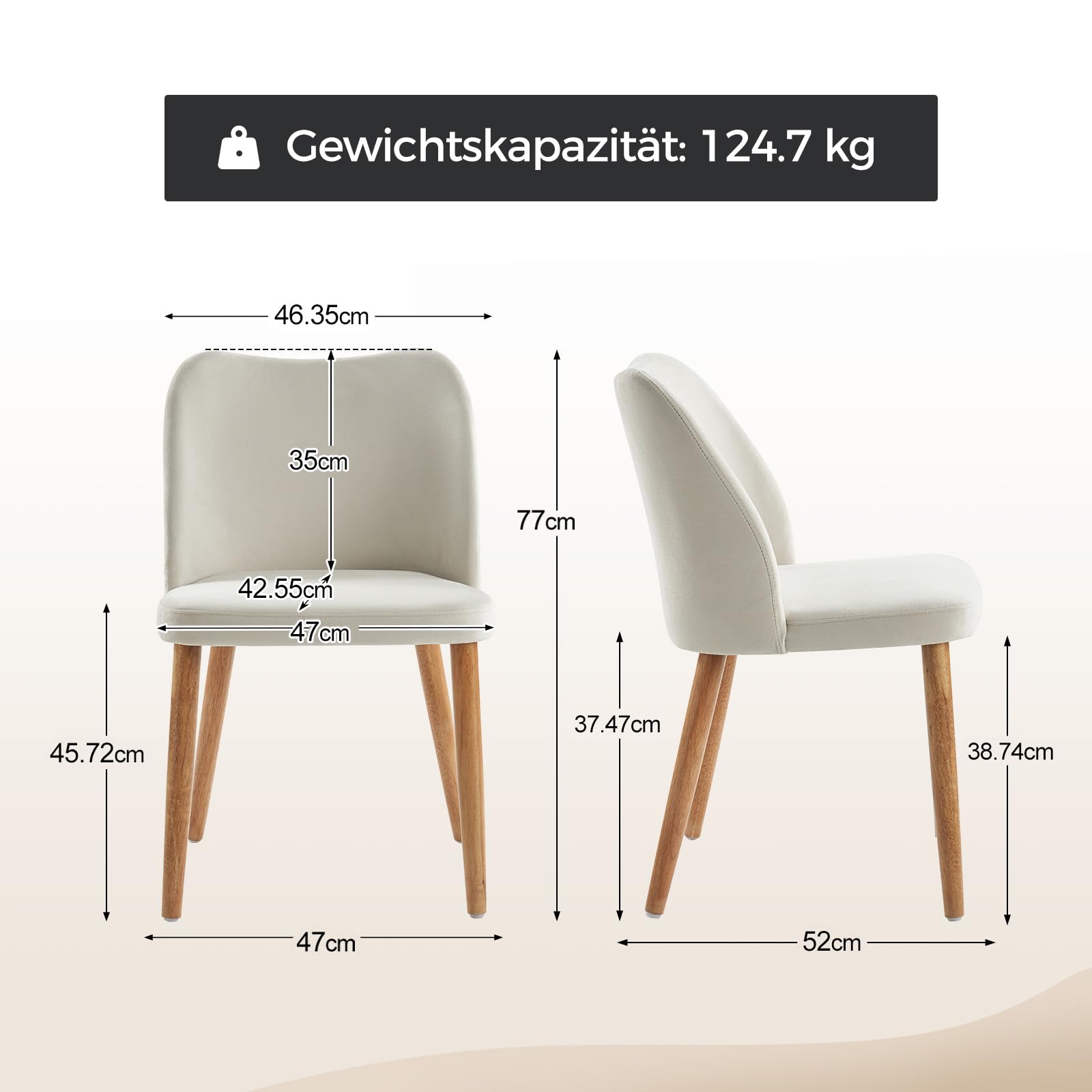 HULALA HOME 2er Set Esszimmerstühle, Schminktischstuhl, bequemer Küchenstuhl mit Holzbeinen für Wohnzimmer, Schlafzimmer und Esszimmer, Weiß