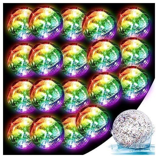 Enhon 20 Pcs 16 Inch LED Clear Glitter Beach Ball Glow in The Dark Light up Inflatable Ball Glitter Inflatable Ball Bulk Outdoor Pool Party Decorations for Kid Adults Game Summer Beach Pool Party