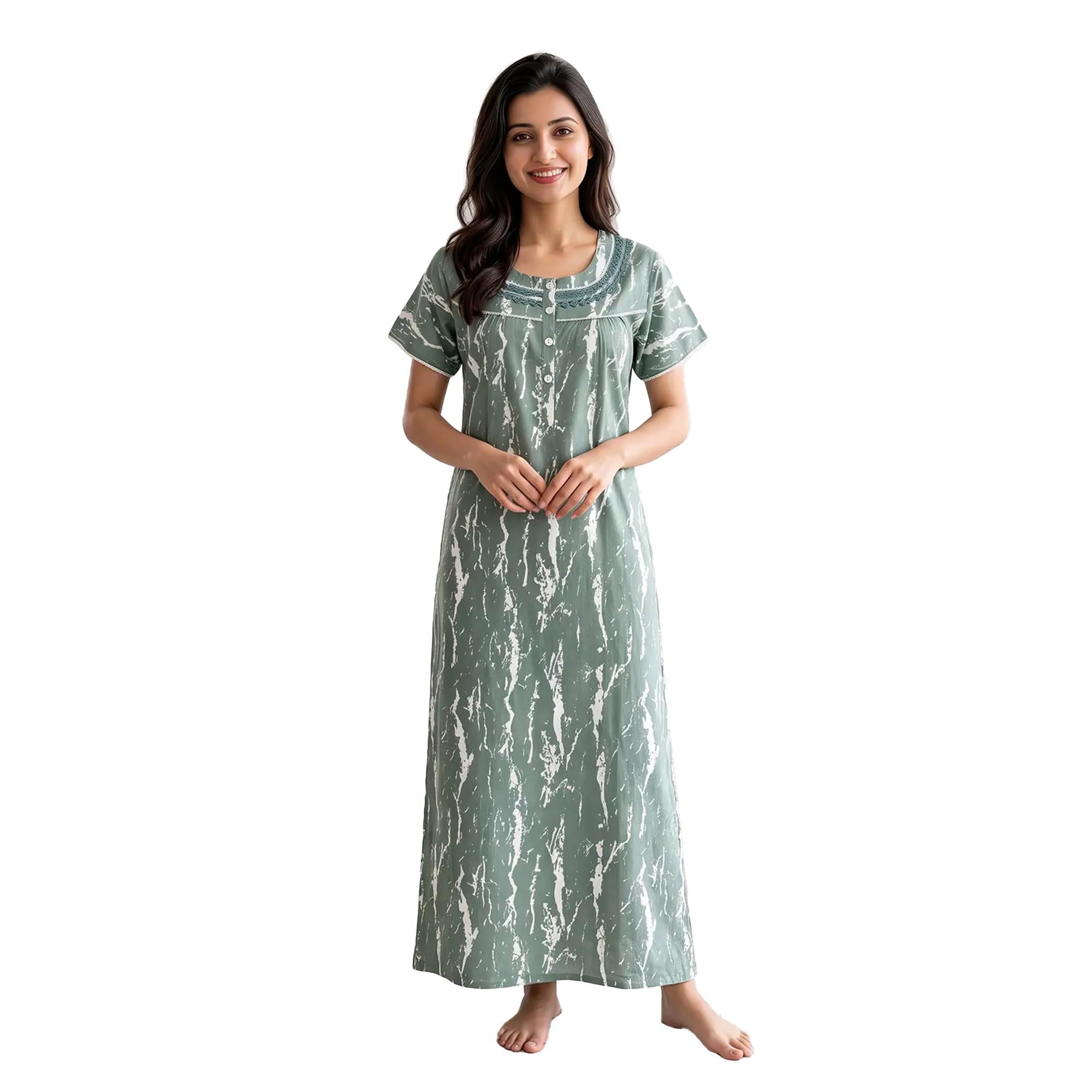 juliet Women's Poly Viscose Printed Full Length Nighty Soft & Breathable Short Sleeve Night Gown Comfortable Sleepwear for Women JSS-14089-L-GREEN-picture-21
