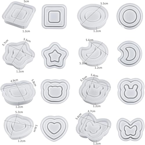 Miniatura 3 de FineInno 8 moldes de fundición de resina de doble capa con 80 hojas de sellado, molde de resina epoxi de arena movediza, corazón, estrella,