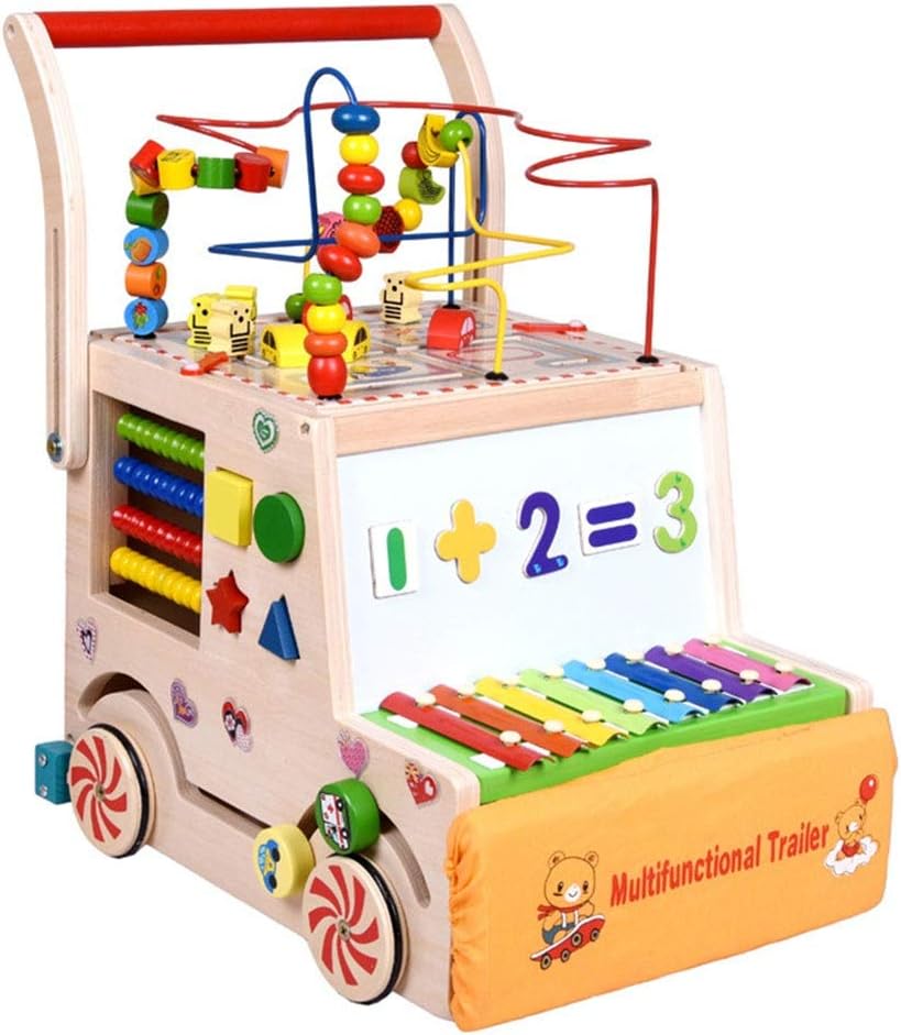 Sunsamy Baby Push Walker Children's Wooden Walker Multi