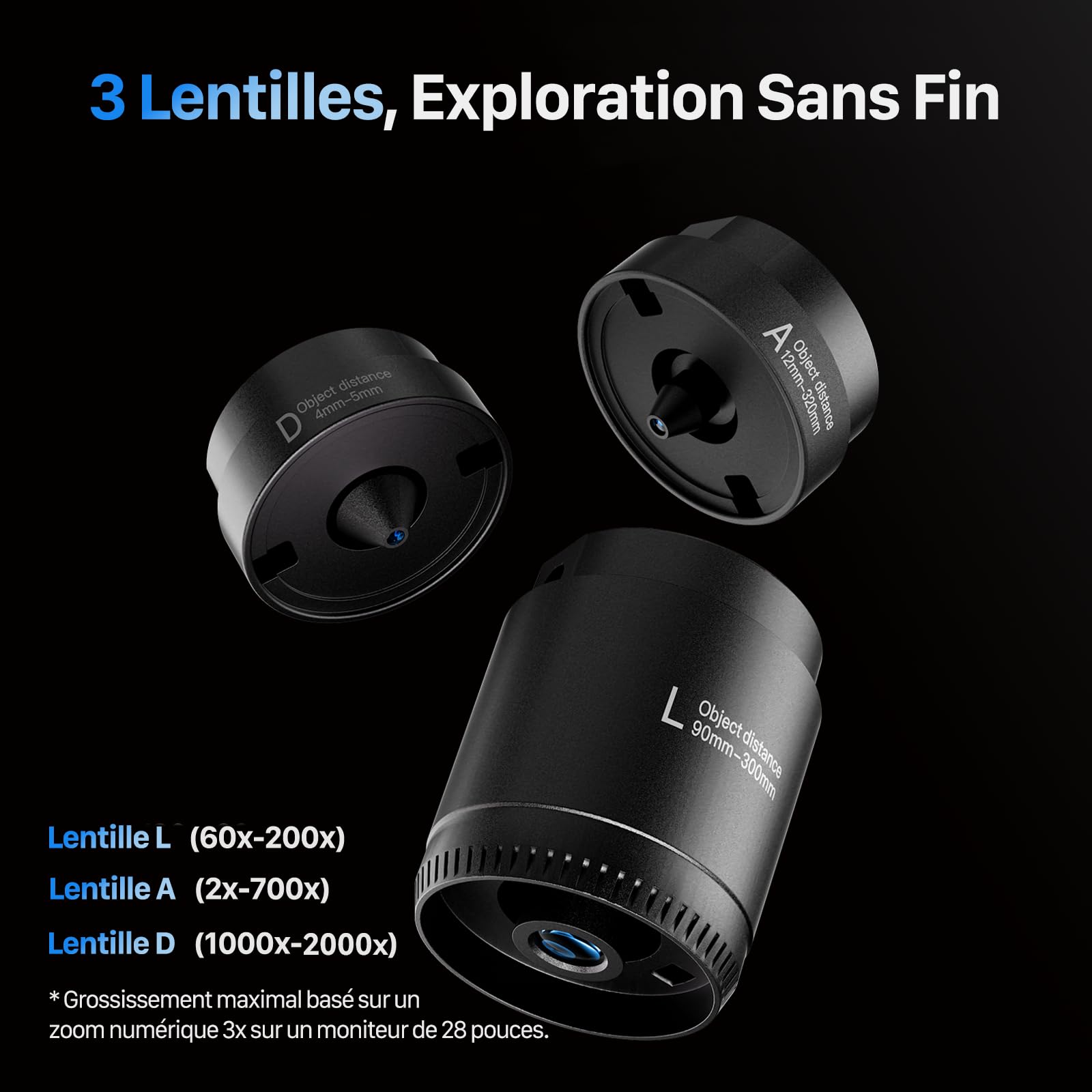 TOMLOV DM602 Pro Microscope numérique HDMI Trois lentilles, Microscope soudé LCD 10,1" avec éclairage annulaire, écran IPS, Cadeaux pour Adultes, Carte 64GB, Support 10", Compatible Windows/Mac