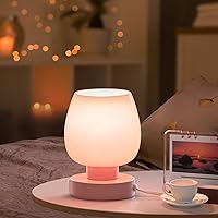 Vista 4 de Lámpara de Mesa de Noche Táctil - Lámpara Pequeña Rosa para Dormitorio con Puertos de Carga USB C+A, Regulable de 3 Niveles, Lámpara de Escritorio