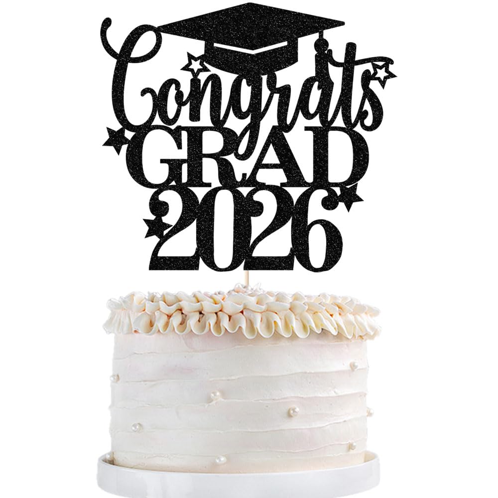 Qertesl Congrats Grad 2026 Cake Topper,2026 Graduation Cake Topper,High School Graduation, College Graduate, 2026 Graduate Party Decorations Supplies
