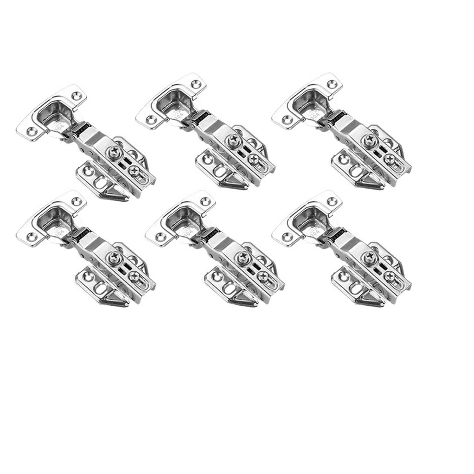 4-20Pcs Stainless Steel Cabinet Door Hinges Hydraulic Damper Buffer Soft Close Quiet Wardrobe Concealed with Screws(Half Overlay 6Pcs)