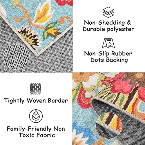 Beeiva Floral Washable Kitchen Runner Rugs, 2X6 Colorful Modern Plant Bathroom Hallway Runner Rugs With Rubber Backing, Carpet Runner Rug For Hallways Bedroom Entryway Laundry Room #TOP4