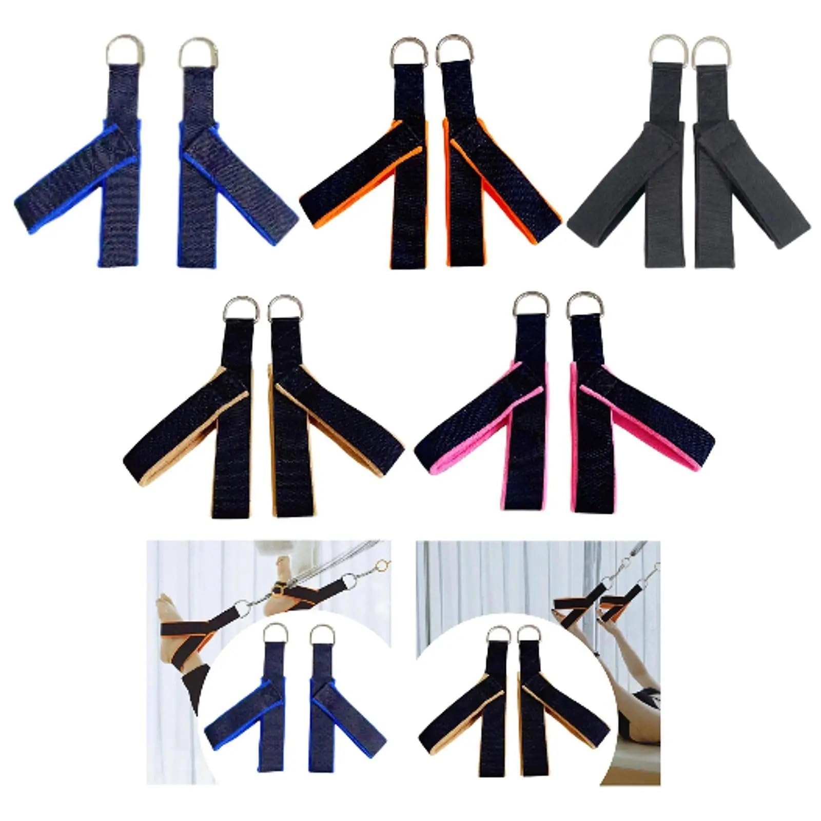 łóżko do jogi 2PCS Pilates Straps Reformer Paski D pierścień rdzeń talii tylne pętle nogi Pętle fitness do ćwiczeń mężczyzn w domu kobiety deska do ćwiczeń(Pink)