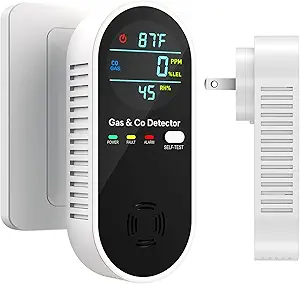 4-in-1 Upgraded Natural Gas Leak Detector and Carbon Monoxide Detectors, Dual Sensor Gas Leak Detector & Carbon Monoxide Detectors Plug in (Temperature & Humidity) for Home, RV (Black)