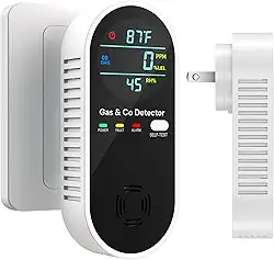 Detector de vazamento de gás natural melhorado 4 em 1 e detectores de monóxido de carbono, sensor duplo, detector de vazamento de gás e detectores de monóxido de carbono (temperatura e umidade) para