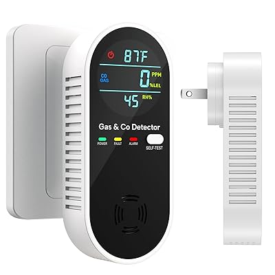 4-in-1 Upgraded Natural Gas Leak Detector and Carbon Monoxide Detectors, Dual Sensor Gas Leak Detector & Carbon Monoxide Detectors Plug in (Temperature & Humidity) for Home, RV (Black)