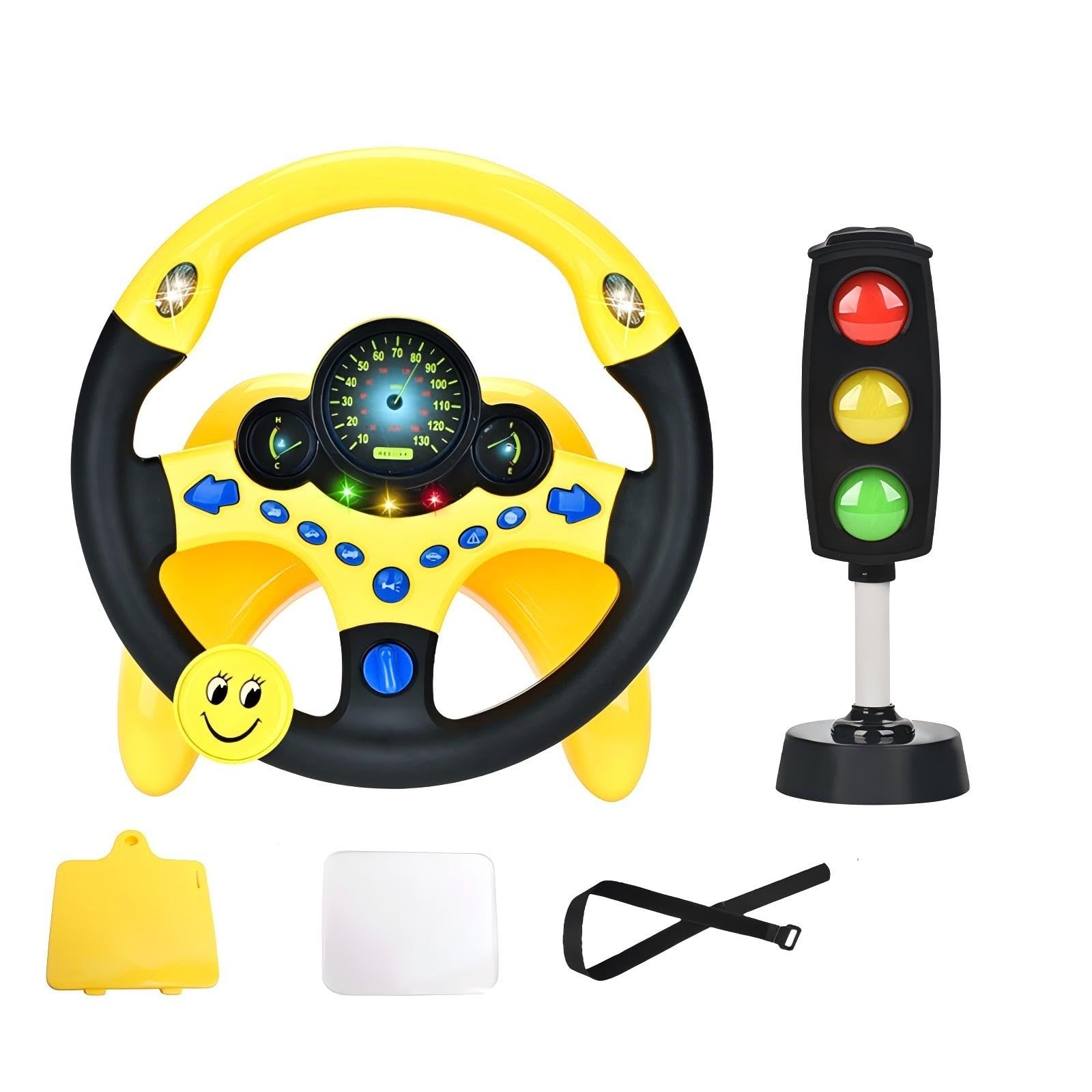 YIYZAOF Kids Driving Toy Set with Interactive Steering Wheel and Traffic Light-Simulate Driving Car Steering Wheel Toy for Kids with Dashboard Display