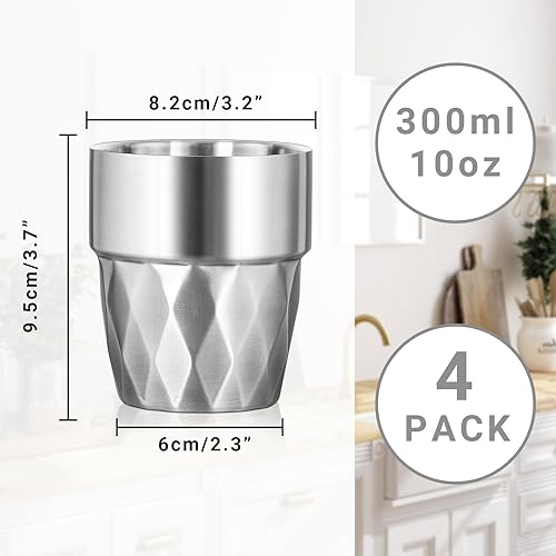 Miniatura 2 de Vasos de acero, vasos aislados de 10 onzas, paquete de 4 vasos de agua apilables irrompibles de doble pared aislados al vacío, vasos de metal