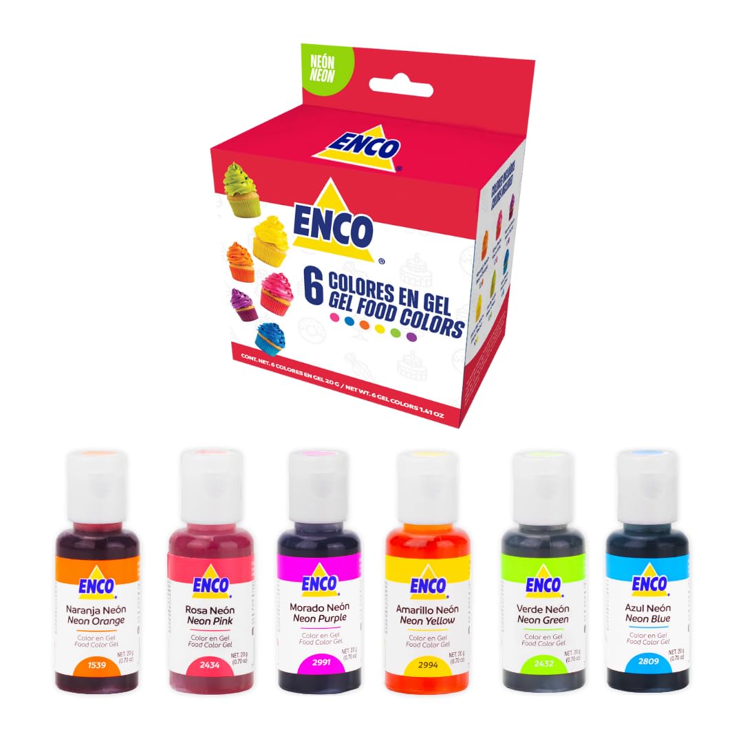 ENCO6 Neon Food Coloring Gel Set 0.7 oz each (20 g) Concentrated, Vegan