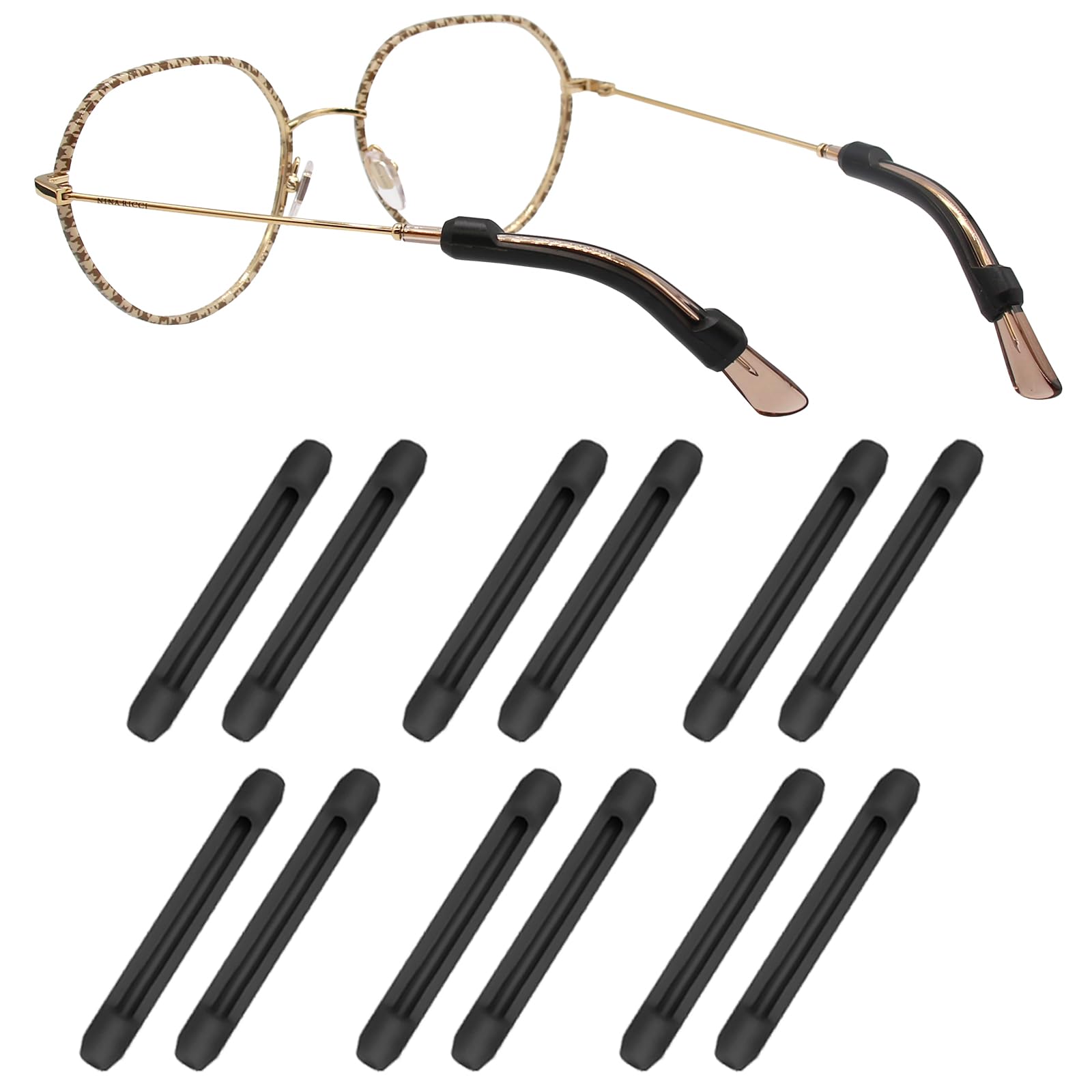 6 Paar Silikon-Brillenbügelspitzen Hülsenhalter Anti-Rutsch Elastische Brille Ohr Grip Komfort Brillenhalter hinter den Ohren für Lesebrille Sonnenbrille (Schwarz)