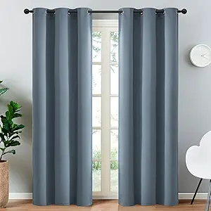 Yakamok Blackout Curtains Room Darkening Thermal Insulated with Grommet Window Curtain for Bedroom/Living Room(38Wx90L inch, Stone Blue, 2 Panels)