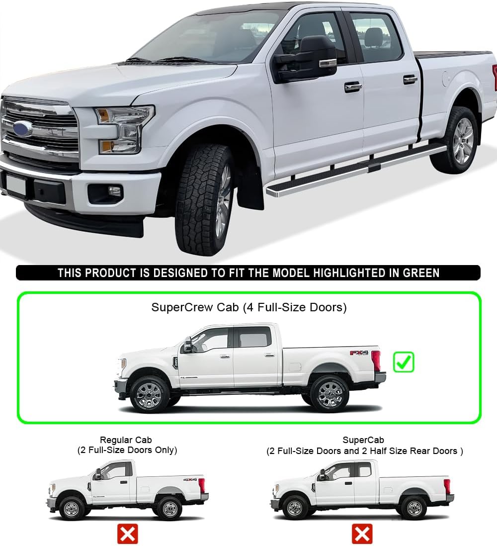 Wheel-to-Wheel HD Ridez Bar 5" Compatible with Ford F150 2015-2026 SuperCrew Cab 6.5ft Bed & F-250 F-350 Super Duty 2017-2026 Crew Cab (Nerf Bar Side Steps Side Bars)