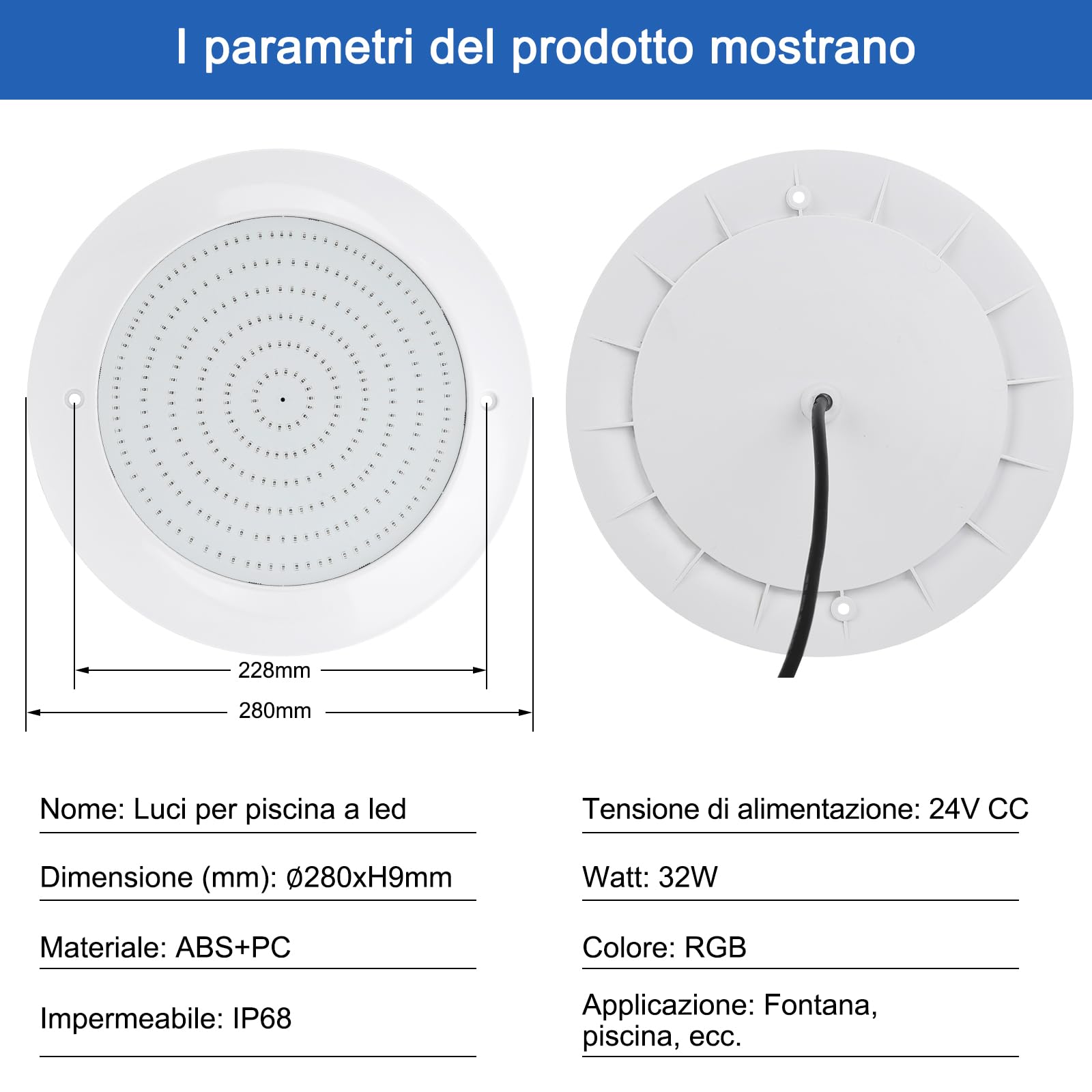 COOLWEST Luce Piscina LED Riempito di Resina, 32W Faretti LED Illuminazione ultrapiatta Multicolore RGB, Luci Piscina con controllo APP/Telecomando, IP68 Impermeabile, 24V DC, Dimmerabile